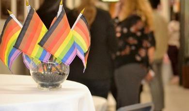 Rainbow flags displayed at LGBTQ+ event