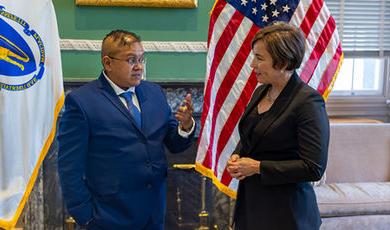 Cindy Mack talks with Gov. Maura Healey